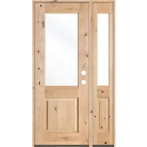 46 in. x 96 in. Rustic Alder Half Lite w/Clear Low-E Glass Unfinished Wood Left-Hand Prehung Front Door/Right Sidelite