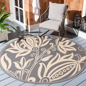 Courtyard Gray/Natural 5 ft. x 5 ft. Round Border Indoor/Outdoor Patio  Area Rug