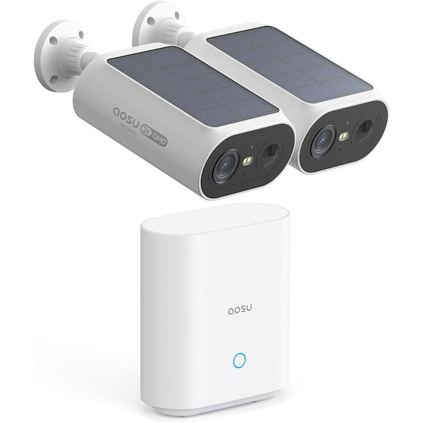 aosu Solar Panel Built-in Smart Security Camera Kit - 3MP and Cross Camera Track with 32GB Storage Home Base, No Monthly Fee