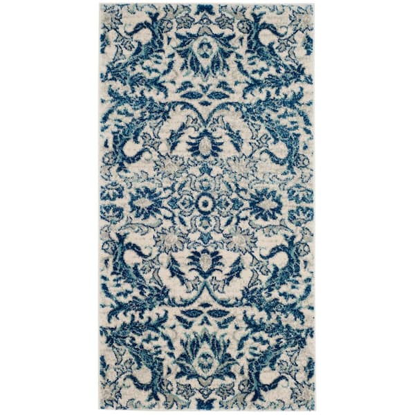 SAFAVIEH Evoke Ivory/Blue Doormat 3 ft. x 5 ft. Floral Area Rug