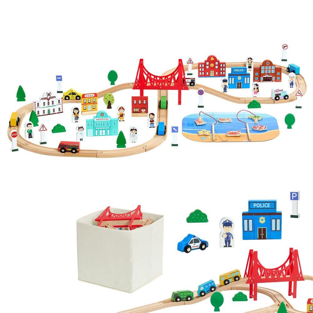 Wooden Train Set, Wood Train Track Toy with Storage Box, Compatible with Major Brands for Kids Ages 3-8,113 Pieces price history on PriceWatchPro