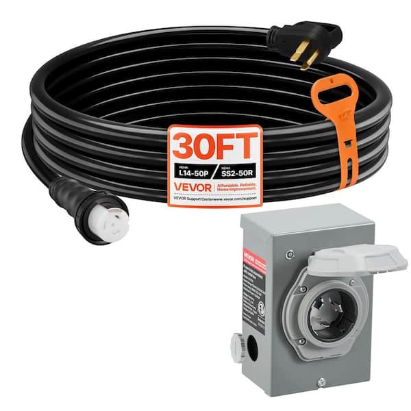 30 ft., 50 Amp Generator Cord and Power Inlet Box, 125-Volt/250-Volt STW 6/3 Plus 8/1 AWG Generator Extension Cord