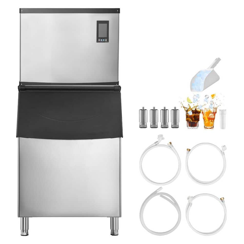 34.65 in.W Commercial Ice Maker Machine 1000LBS/24H 500LB Storage Auto Self-Cleaning Freestanding Full Size Cubes Silver
