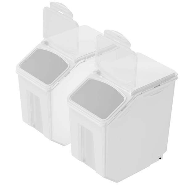 15L Airtight Food Storage Container 2‑Set, Pet Dry Food Dispenser Bin with Measuring Cups and Casters