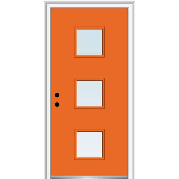 MMI Door 30 in. x 80 in. Aveline Low-E Glass Right-Hand Inswing 3-Lite Clear Painted Steel Prehung Front Door