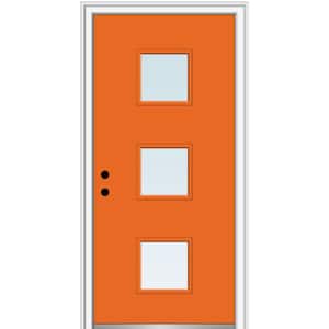 36 in. x 80 in. Aveline Low-E Glass Right-Hand Inswing 3-Lite Clear Painted Steel Prehung Front Door
