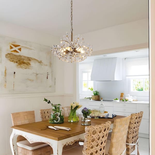 TinHon 6-Light Gold Chandelier with 28 Crystal Flower Accents