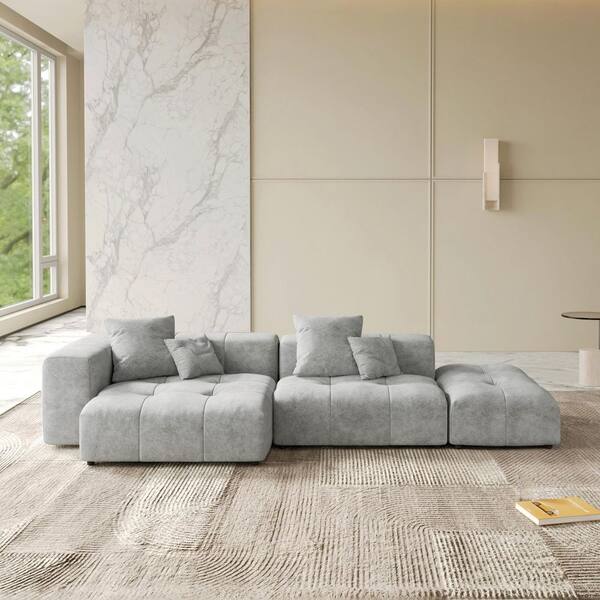 Magic Home Minimalism 119 in. 3-Piece Linen Fabric Modular