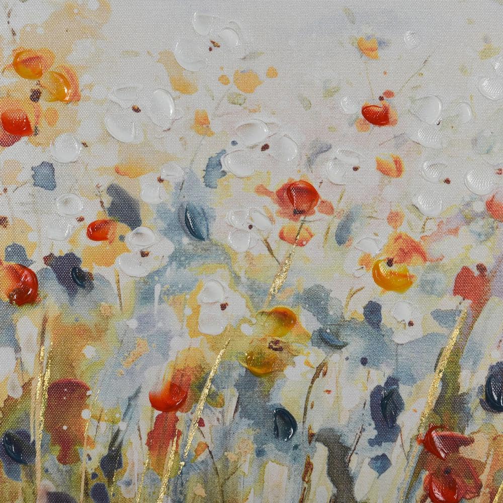 Wildflowers Abstract Floral Canvas Wall Art with Natural Wood Frame