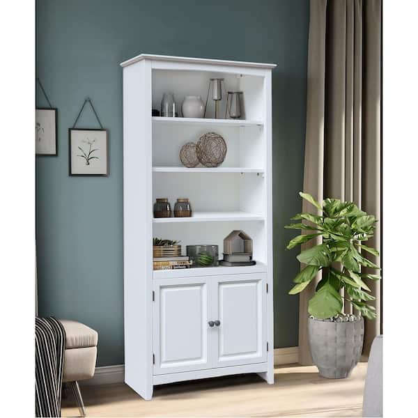 Shelly 72 in. Tall White Solid Wood 6-Shelf Standard Bookcase with Lower Doors