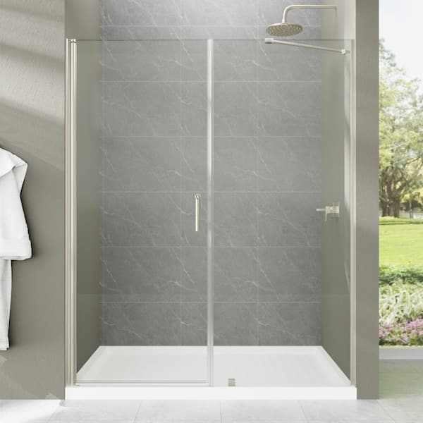Hoven 60 in. W x 72 in. H Pivot Frameless Shower Door in Nickel Finish with Clear Glass