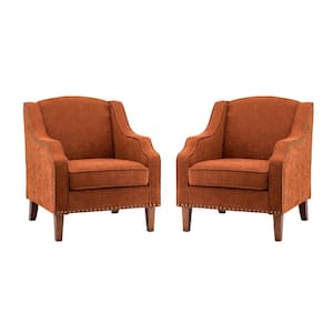 Mornychus Rust Streamlined Armchair with Nailhead Trim and Removable Cushion (Set of 2)