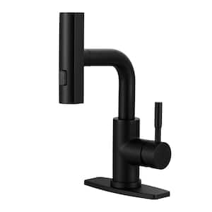 Waterfall Single Handle Pull Down Bar Faucet with 3-Modes Sprayer and Deckplate in Matte Black