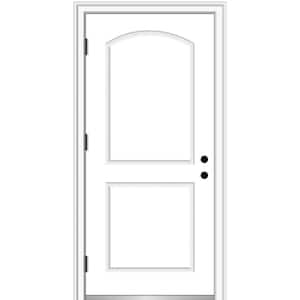 36 in. x 80 in. Severe Weather Right-Hand Outswing 2-Panel Arch Primed Fiberglass Smooth Prehung Front Door