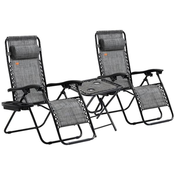 3-Piece Zero Gravity Set, Folding Recliner Chairs with Side Table for Outdoor, Patio, Pool, Camping, Gray