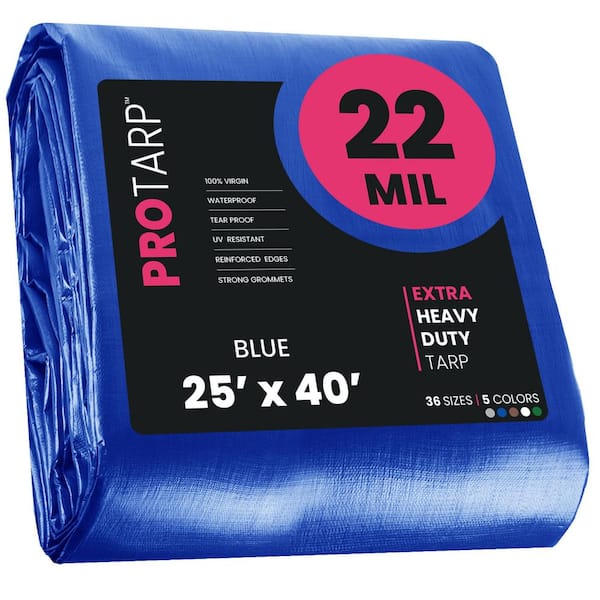 PROTARP 25 ft. x 40 ft. Blue 22 Mil Heavy Duty Polyethylene Tarp, Waterproof, UV Resistant, Rip and Tear Proof