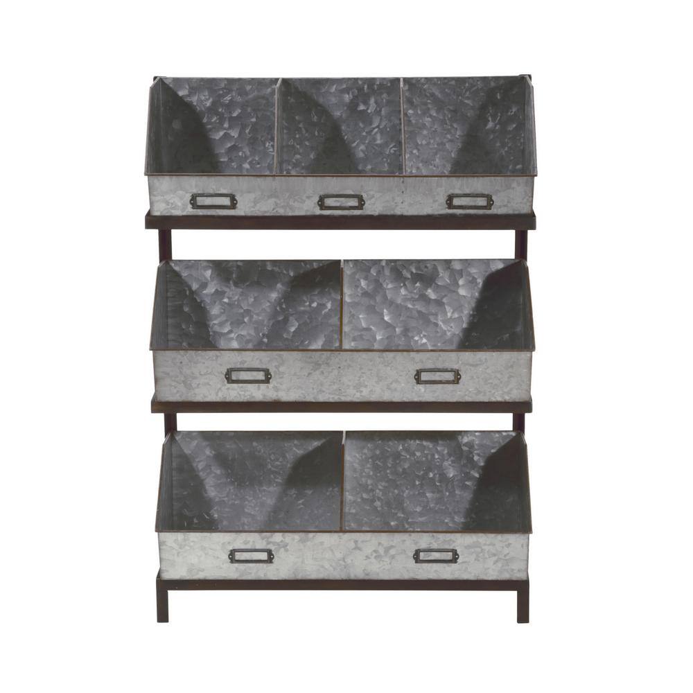Industrial Gray Metal 3-Tier Bin Organizer Display