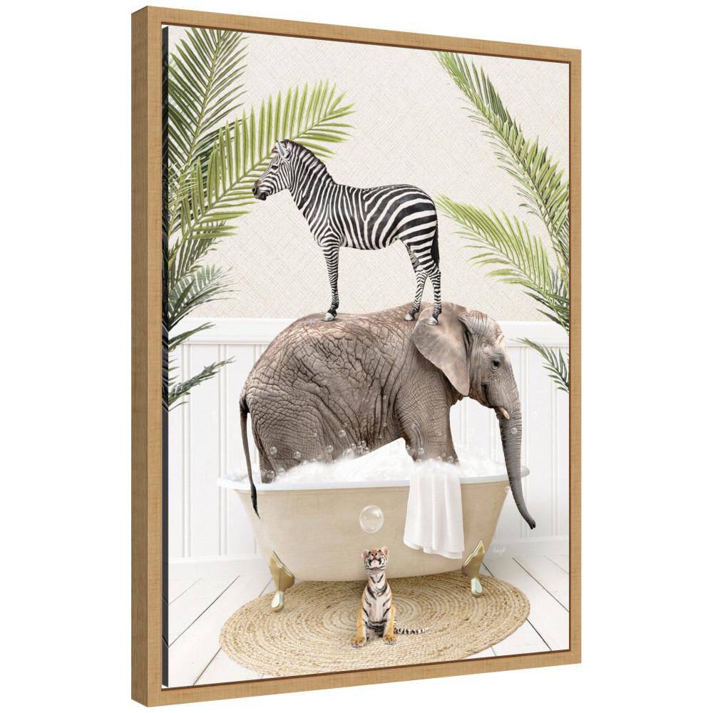 "Sylvie ""Safari Animals in Palm Bath"" by Amy Peterson Natural Framed Art Print 18 in. x 24 in." price history on PriceWatchPro