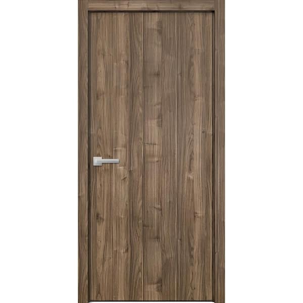 Sartodoors 28 in. x 96 in. 1 Panel Walnut Finished Solid Wood with Honeycomb Sliding Door with Hardware