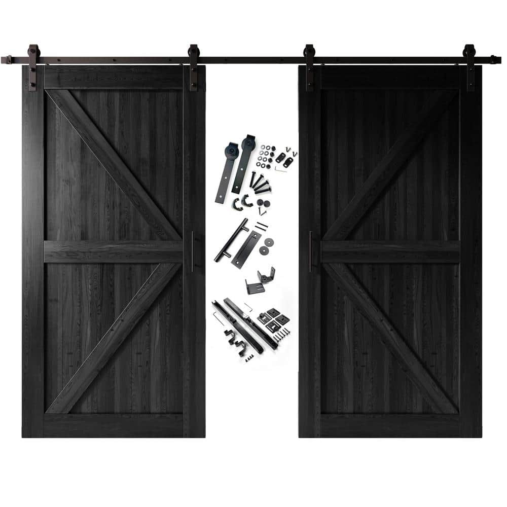46 in. x 84 in. K-Frame Black Double Pine Wood Interior Sliding Barn Door with Hardware Kit, Non-Bypass price history on PriceWatchPro