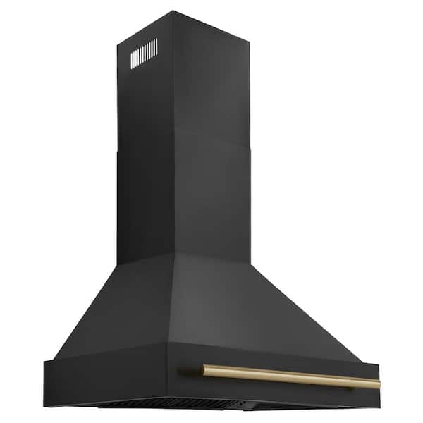 ZLINE Kitchen and Bath Autograph Edition 30 in. 400 CFM Convertible Vent Wall Mount Range Hood in Black Stainless Steel & Champagne Bronze
