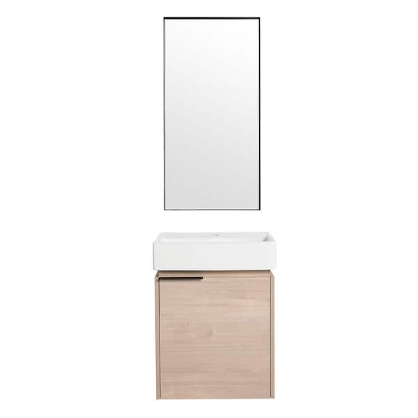 18 in. W x 18 in. D x 23 in. H Floating Bathroom Vanity in Light Brown with Glossy White Ceramic Basin Top