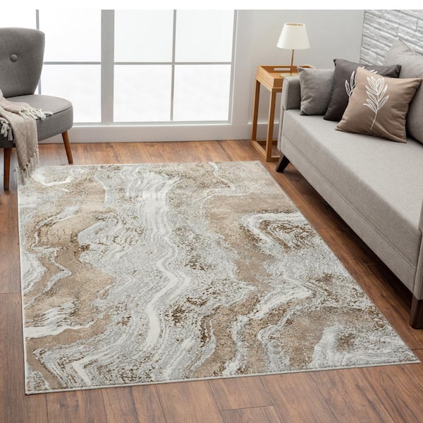 Luxe Weavers Marble Abstract Area Rug, Beige / 4x5