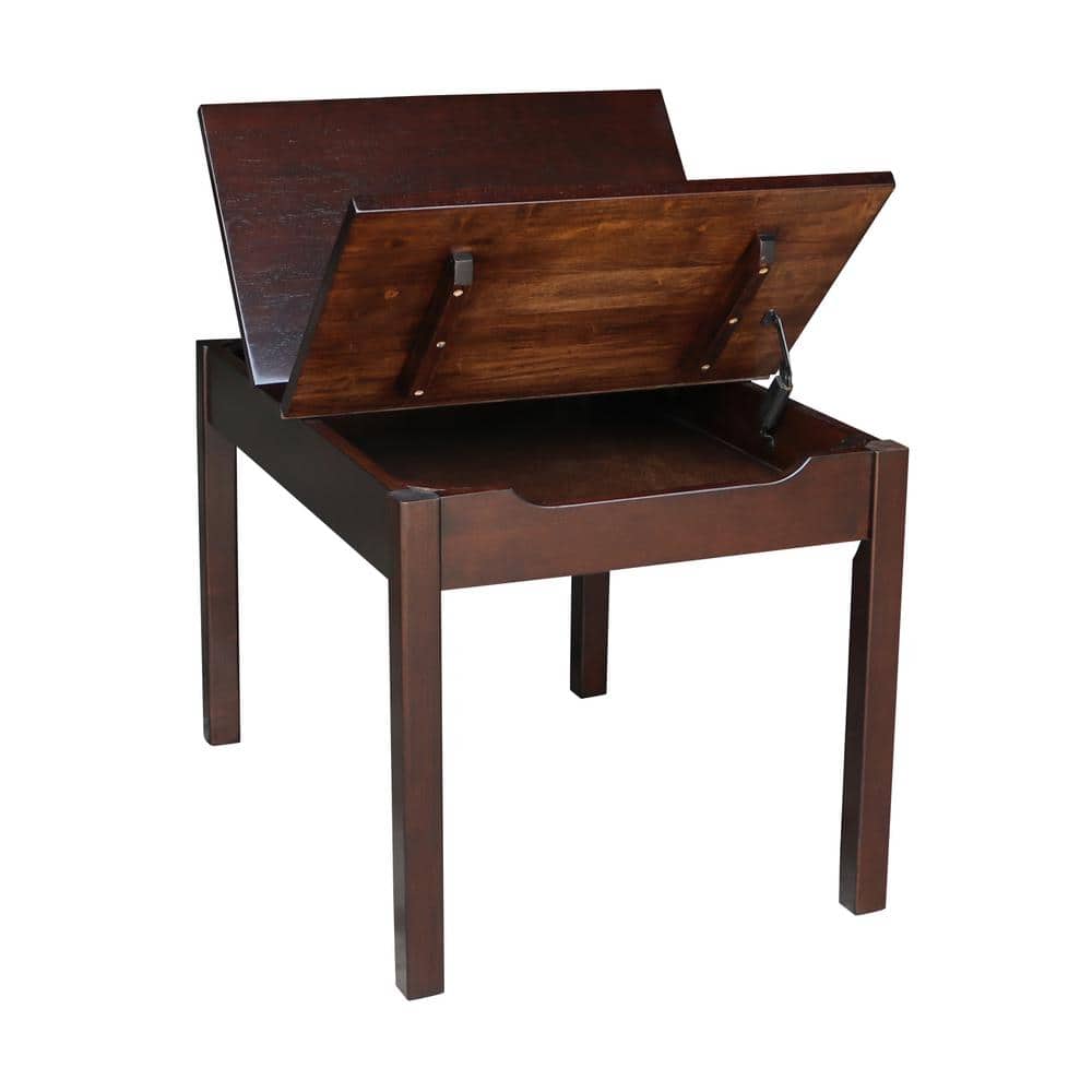 Children's Dark Stained Rubberwood Lift-Top Storage Table