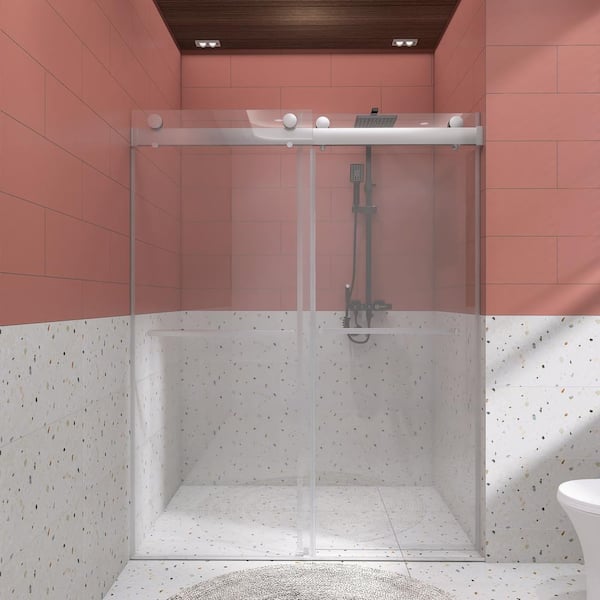 Unbranded 60 in. W x 76 in. H Double Sliding Frameless Shower Door in Chrome with Tempered Glass