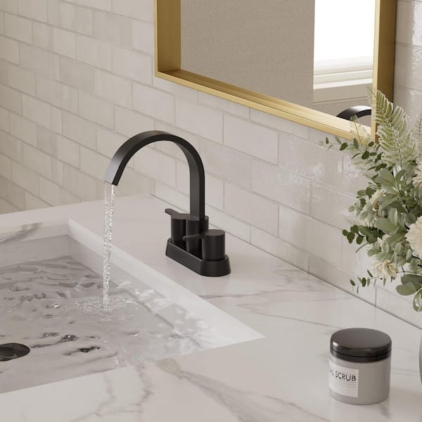 4 in. Waterfall Centerset Double Handle High Arc Bathroom Faucet 1.0 GPM in Matte Black Valve Included