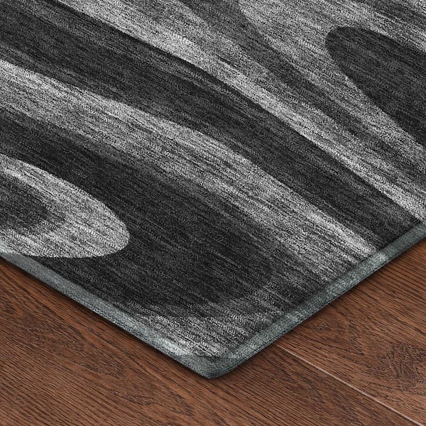 Mayfield Premium Machine Washable Abstract AMF2493 Black 2 ft. x 3 ft. Accent Rug