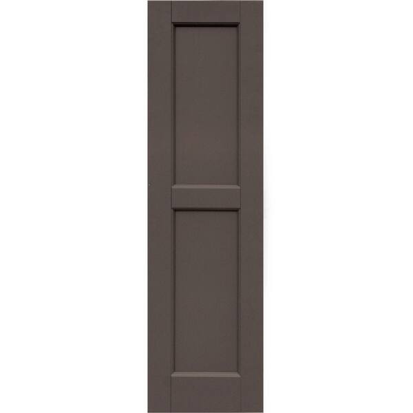 Winworks Wood Composite 12 in. x 43 in. Contemporary Flat Panel Shutters Pair #641 Walnut