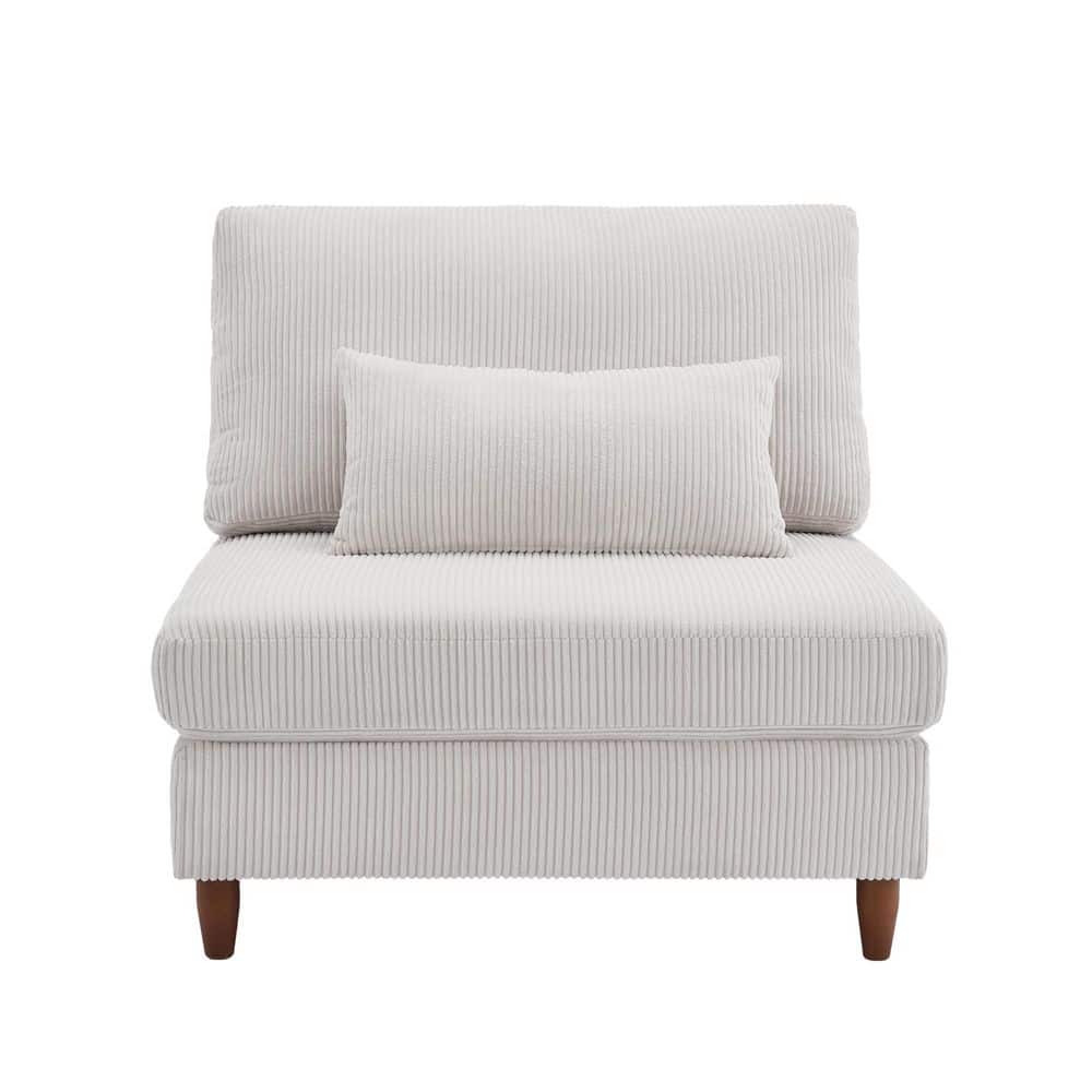 Luxury Sea Salt Gray Corduroy Fabric Armless Side Chair with 1 Pillow (Set of 1)