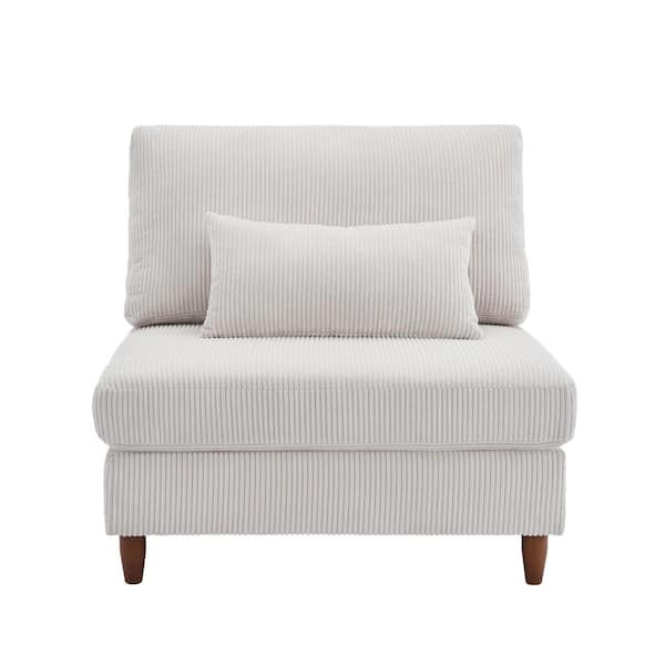 Uixe Luxury Sea Salt Gray Corduroy Fabric Armless Side Chair with 1 Pillow (Set of 1)