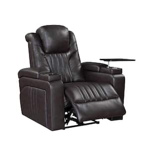 Brown PU Leather Power Recliner with Power Adjustable Headrest, USB Port, Cup Holder, Tray Table and Storage