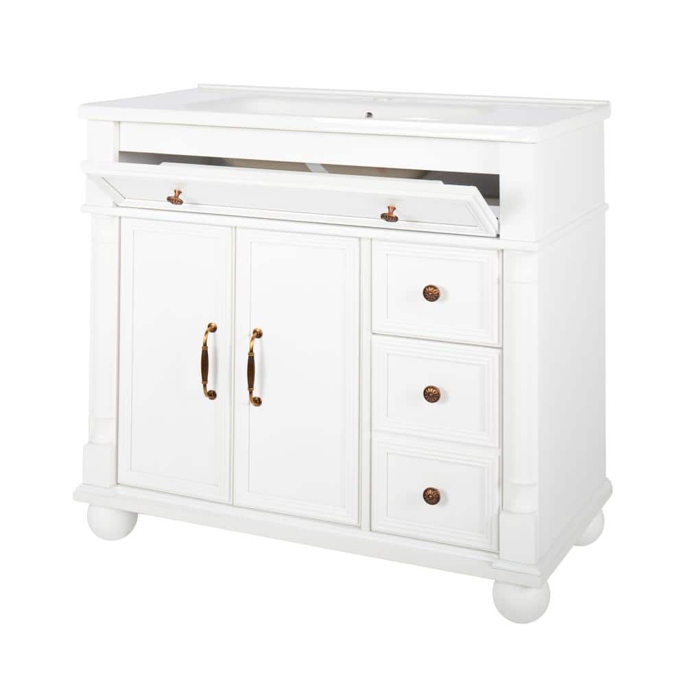 35.6 in. Freestanding Bath Vanity in White with White Ceramic Top price history on PriceWatchPro