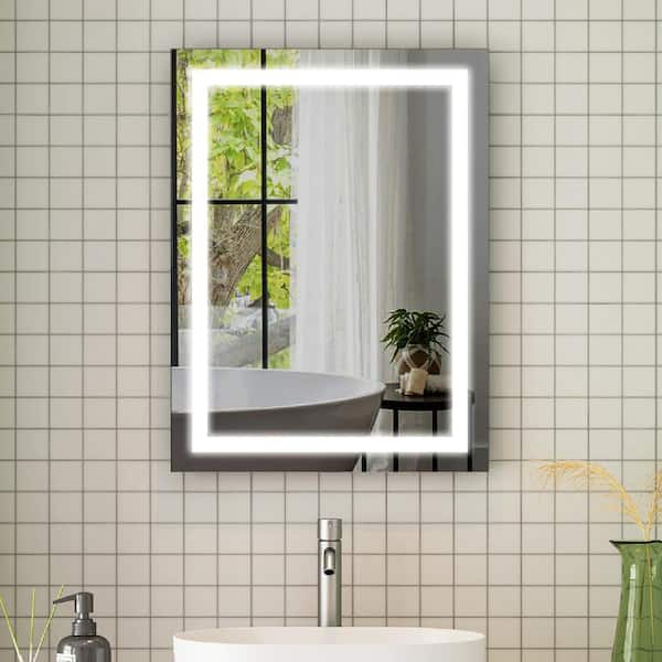 WELLFOR ALINA 24 in. W x 32 in. H Rectangular Frameless Anti-Fog LED Wall Bathroom Vanity Mirror in Aluminum, Stepless Dimmable