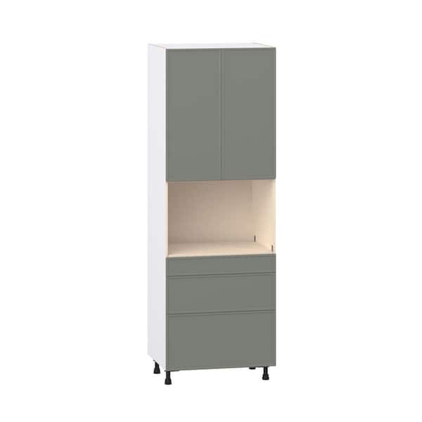 J COLLECTION Fairview 30 in. W x 24 in. D x 89.5 in. H Assembled Slim Shaker Micro/Pantry Kitchen Cabinet in Moss Green w/ 3-Drawers