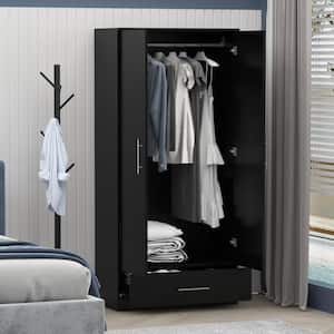 Black 2-Door Wardrobe Armoire with 1-Drawers and Hanging Rod 66.9 in. H x 31.5 in. W x 18.9 in. D