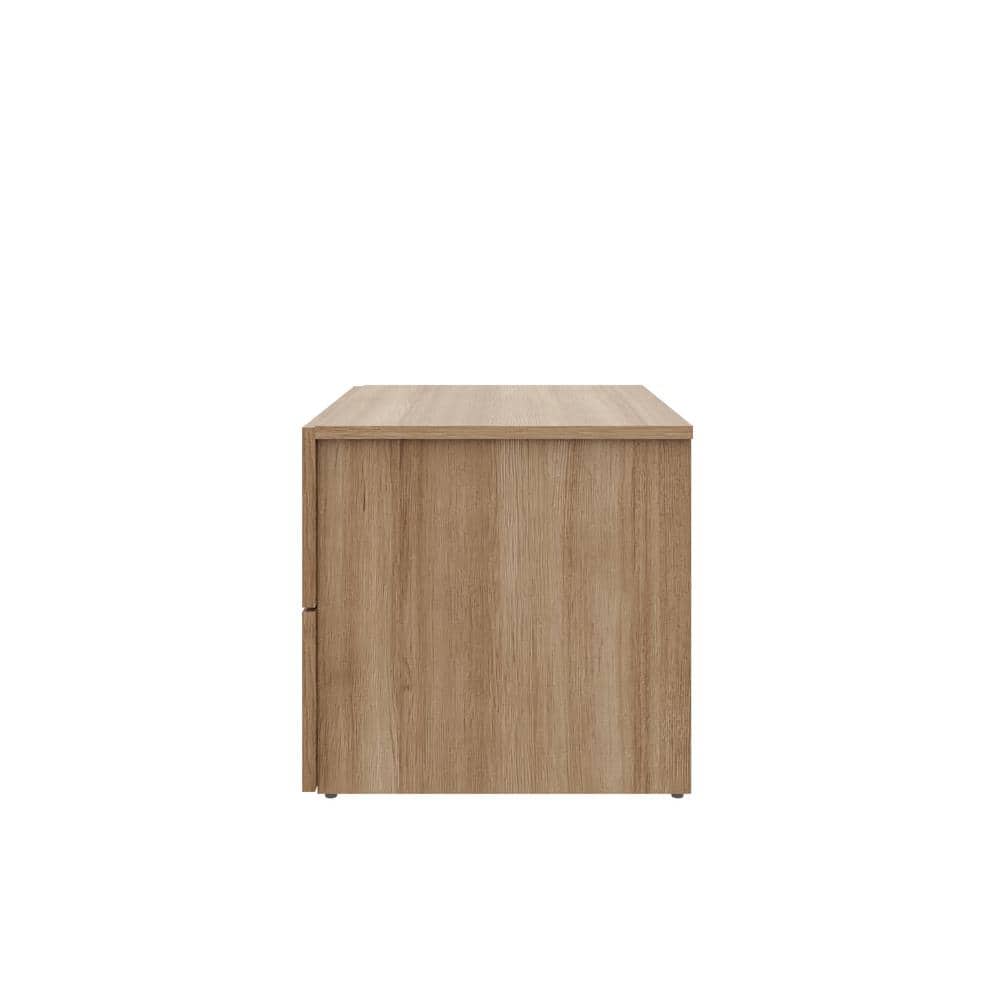 Natural Brown Oak 2-Drawer Nightstand with Melamine Finish