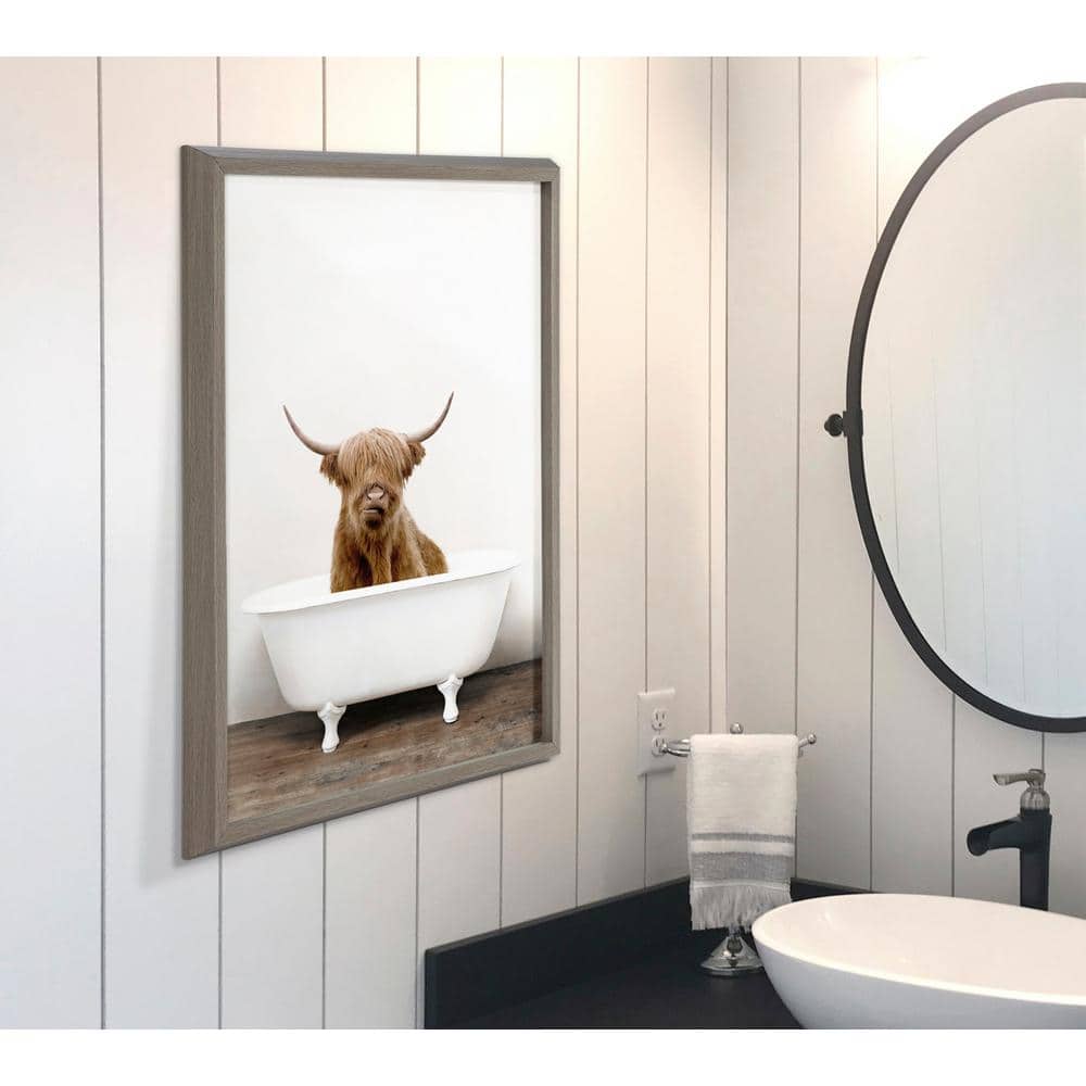 Gray Framed Highland Cow and Bears in Tub Wall Art Set
