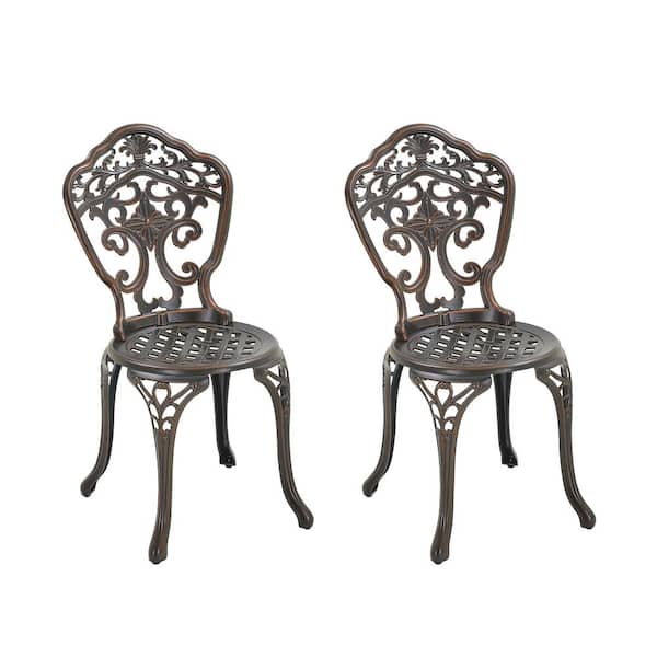 Kadehome Bronze Unique Back Flower Pattern Cast Aluminum Outdoor Lounge Chairs (2-Pack)