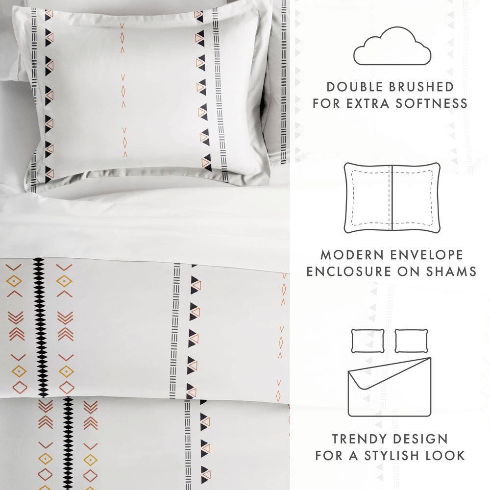 Clay Natural Geo Lines King/Cal King Microfiber Duvet Cover Set