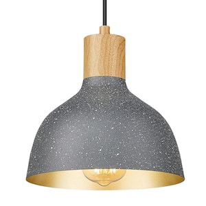 60 -Watt 1-Light Natural Stone Gray Dome Shaded Pendant Light with Metal Shade Hanging Lights for Dining Room Bedroom