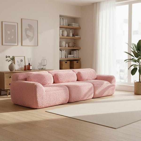 Homy Casa 114.7 in. 3-Seat Plush Microfiber Modular Sectional Sofa