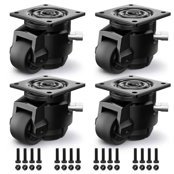 4 Pack Heavy Duty Adjustable Swivel Plate Black Retractable Leveling Casters Set with 2200 lb. Load Rating