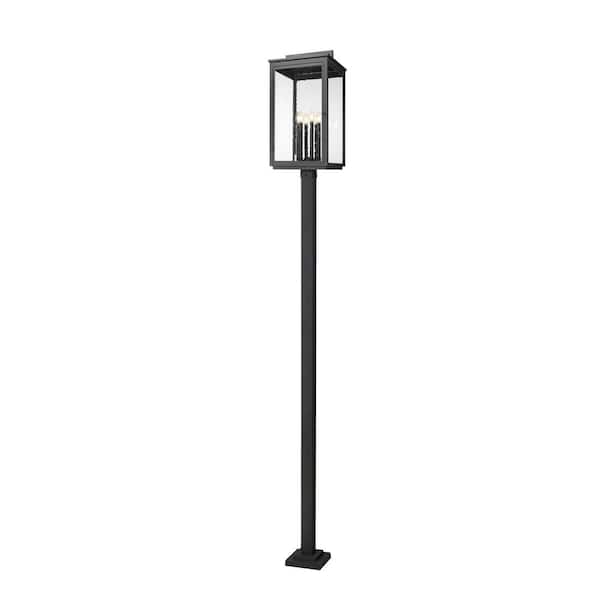 Hartwell 125.5 in. 6 light Sand Black Aluminum Hardwired Outdoor Marine Grade Post Light Set with No Bulb Included