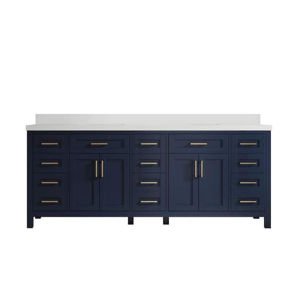 Willow Collections Cambridge 84 in. W x 22 in. D x 36 in. H Double Sink Bath Vanity in Hale Navy Blue with 2 in White Quartz Top