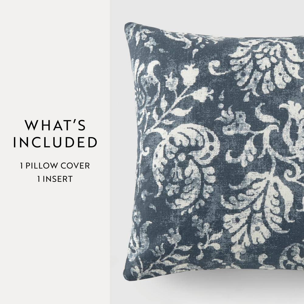 Navy and White Cotton Square Throw Pillow