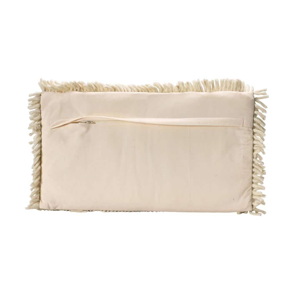 Black and Cream Woven Wool Shag Lumbar Pillow with Love Design